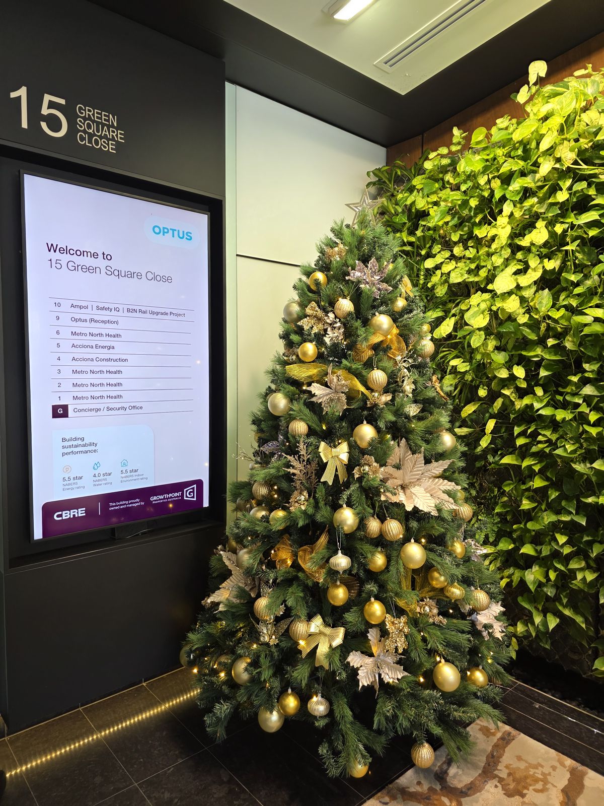 Living green wall styled with festive decorations